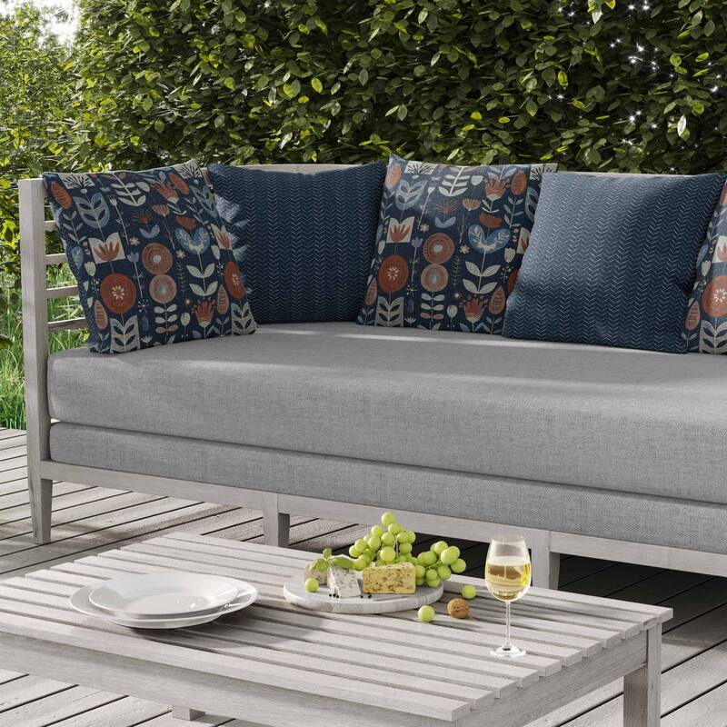 Baltic Blossoms Indoor/Outdoor Reversible Throw Pillow Blue and Brown