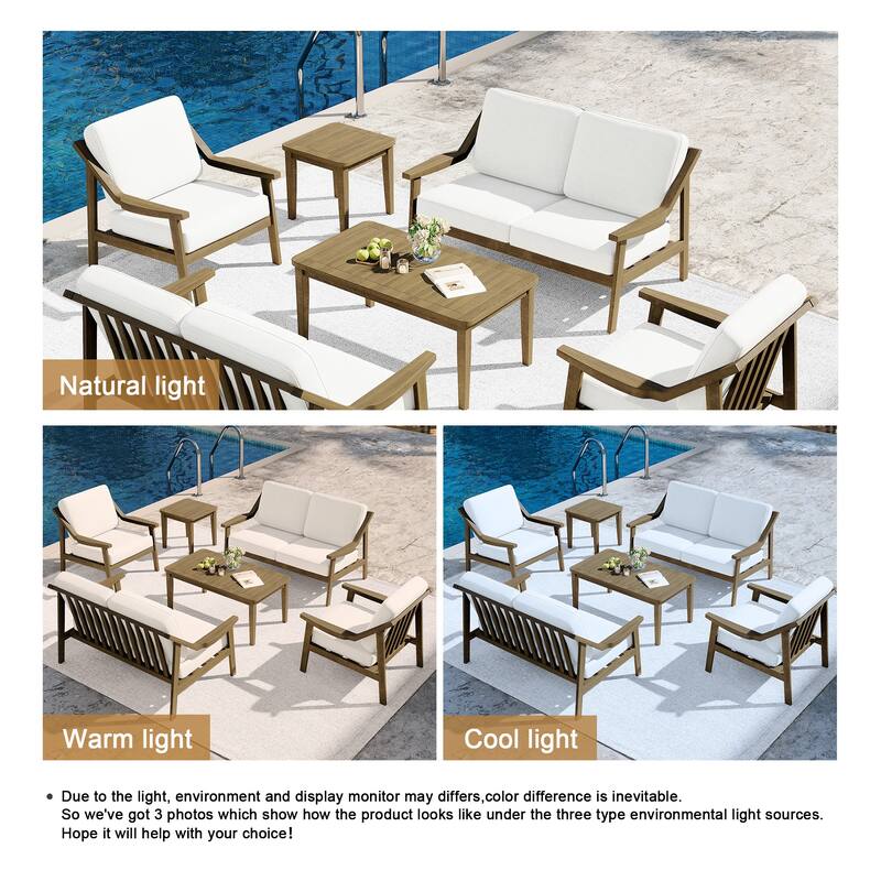 6-piece Adirondack Teak Patio Armchairs Loveseat Seating Conversation Set