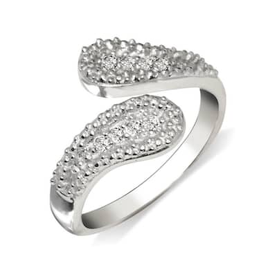 Curata Solid 925 Sterling Silver Elegant Beaded Bypass Adjustable Cubic Zirconia Toe Ring (14mmx15mm)
