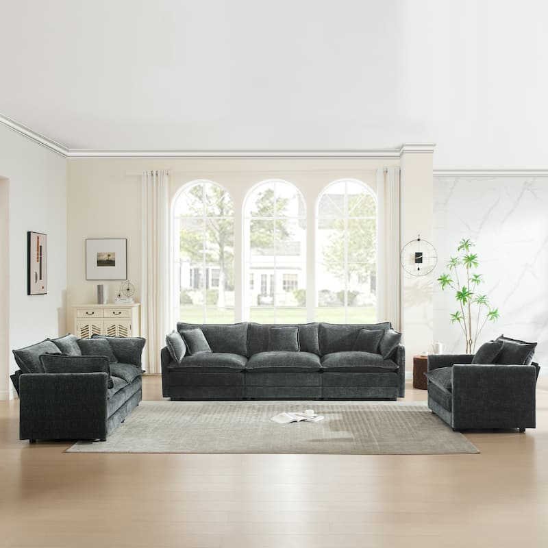 Cloud Chenille Upholstered Modular Sectional Sofa with DIY Combination Design - Gray 3-Seater Sofa+Accent Chairs*2