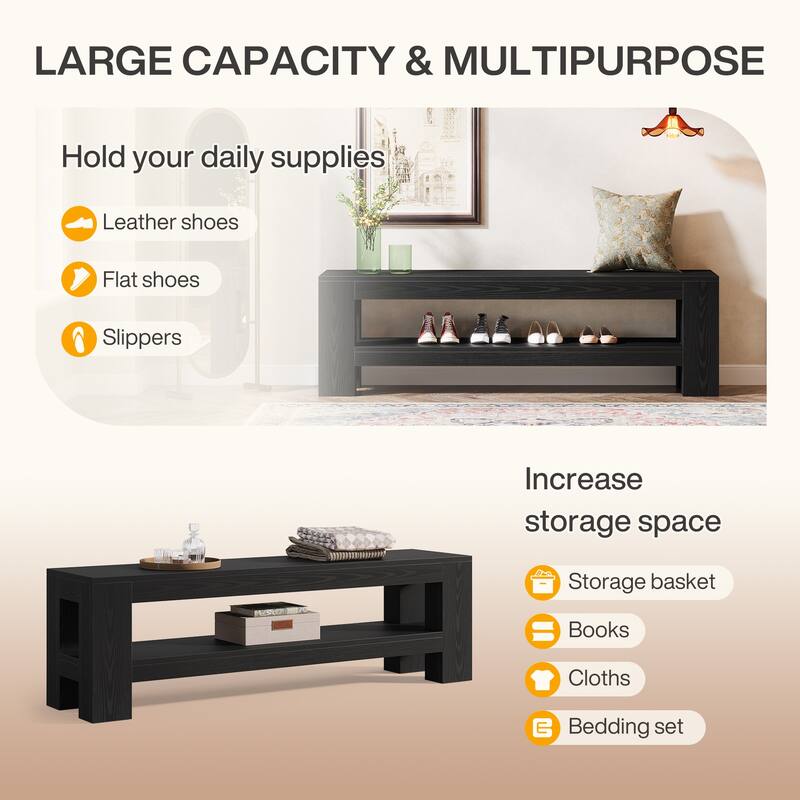 Wooden Entryway Bench with Storage Shelf, Console Shoe Bench, Hallway Kitchen End of Bed Accent Seat Storage Bench for Bedroom