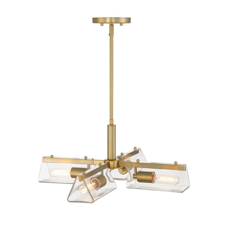 Latitude 24 in. 4-Light Brushed Gold Modern Chandelier with Clear Glass Shades