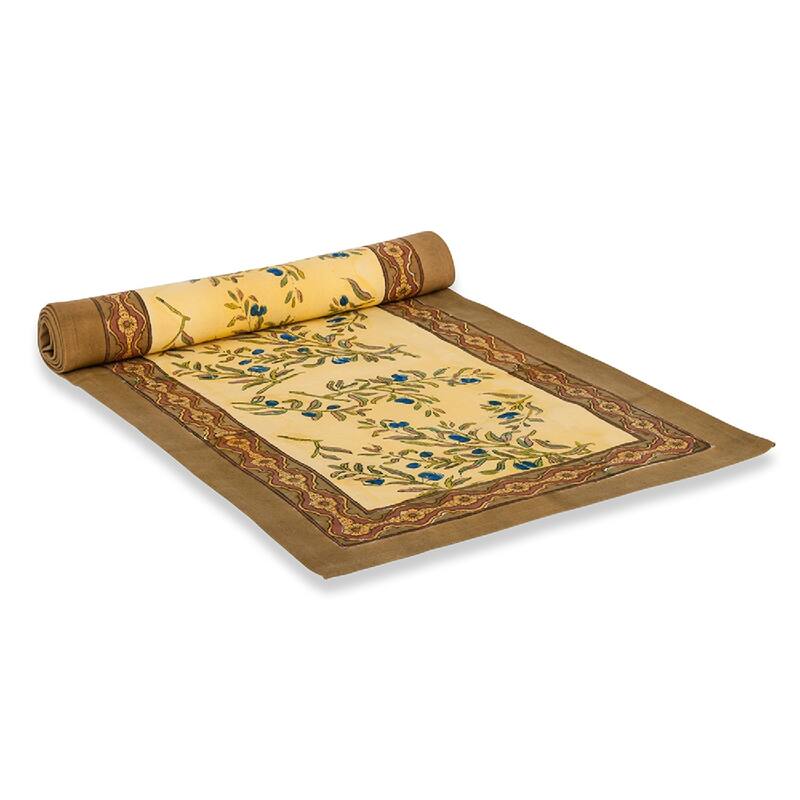 Couleur Nature Olive Tree Gold/ BlueTable Runner - Runner - 16-inches by 72-inches