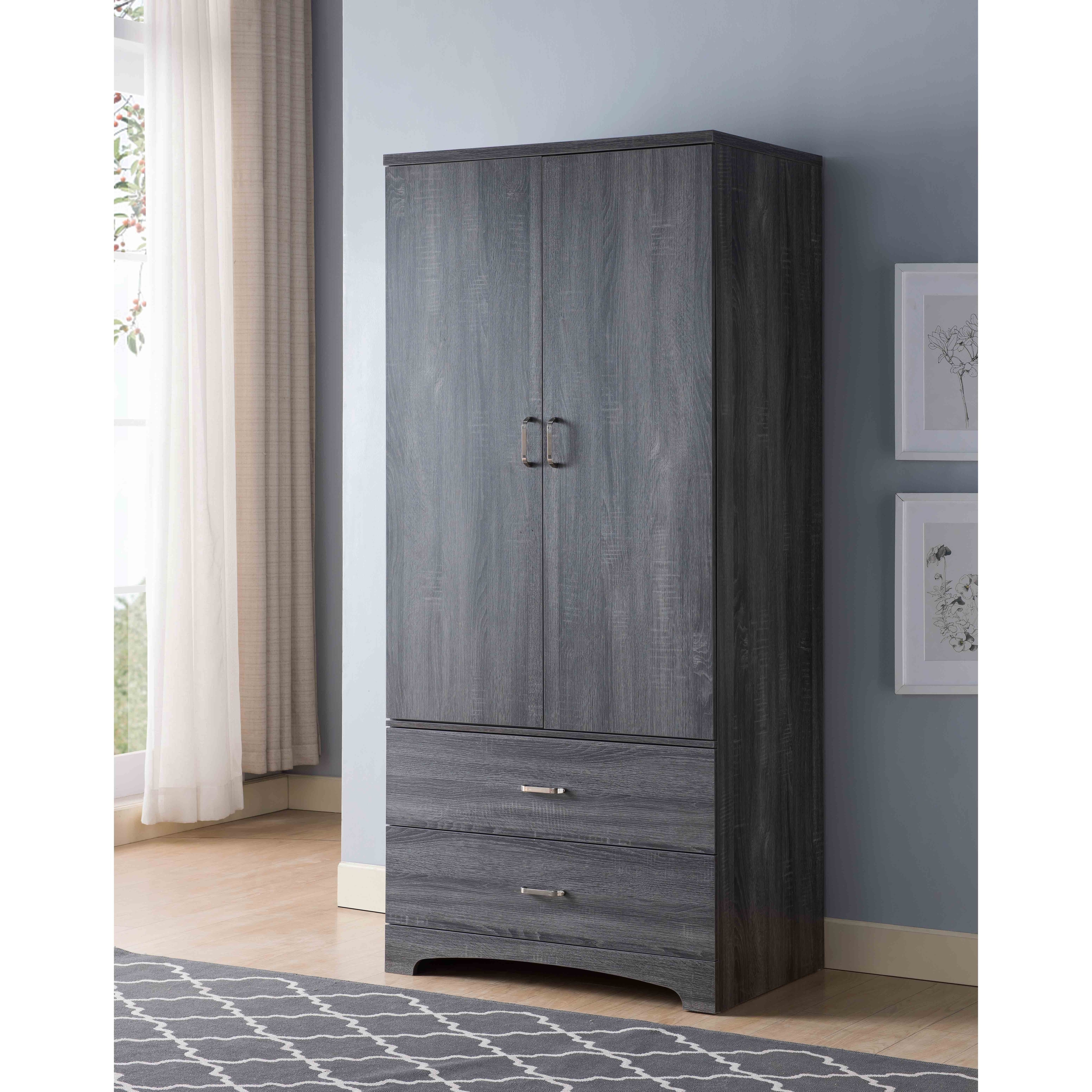 Q Max Freestanding 2 Door Armoire With 2 Drawer Contemporary Wardrobe