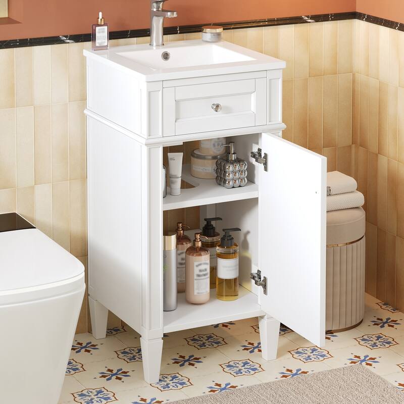 Small Bathroom Vanity Freestanding Single Vanity Set with Ceramic Sink