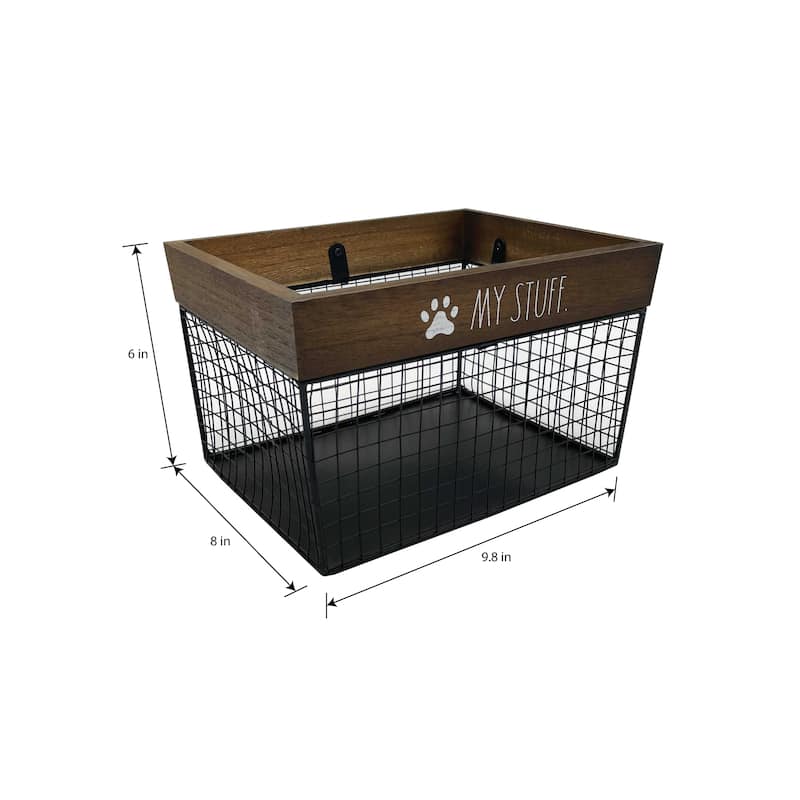 Rae Dunn Metal and Wood Pet Themed Storage Basket