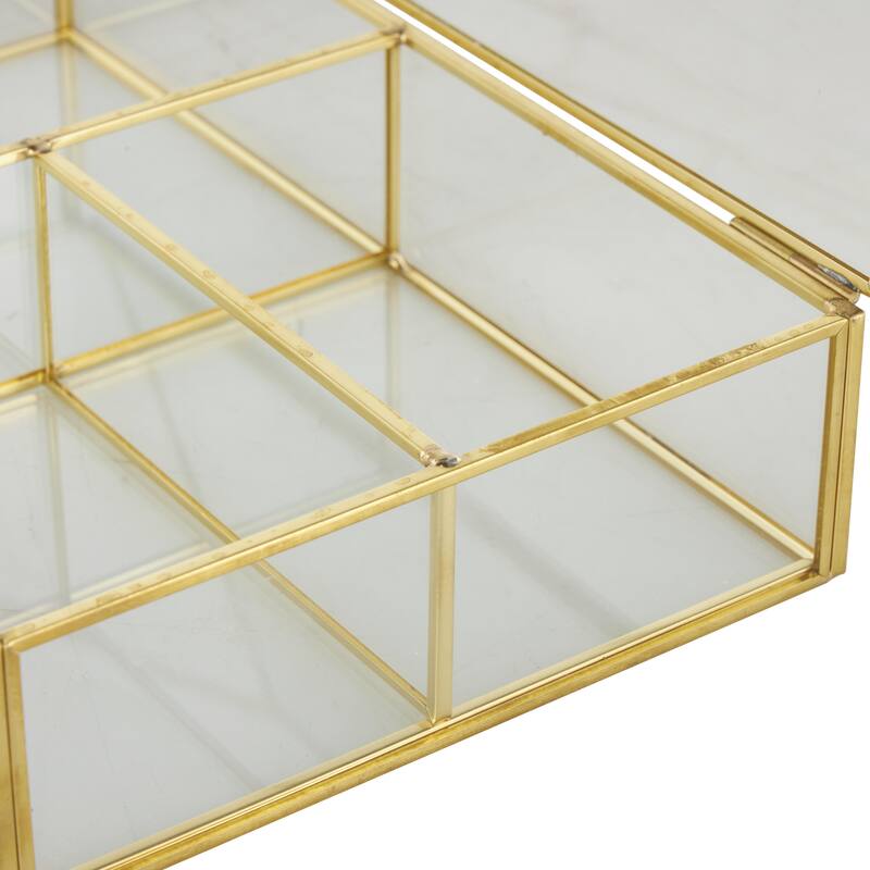 Glass 3 or 6 Slot Decorative Jewelry Box with Gold Metal Frame and Chain Accent - Clear - Roche River Decor