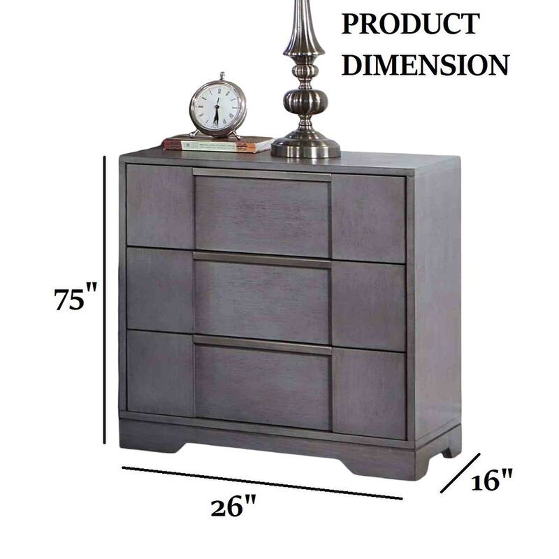 Contemporary Nightstand - Gray Finish with Nickel Finger Pulls & Dovetail Drawers