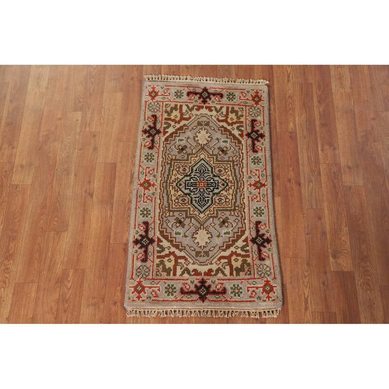 Hand Knotted Oriental 100% Wool Carpet Traditional Medallion Greys & Charcoal Heriz (serapi) Area Rug - 3' 0'' X 2' 0''