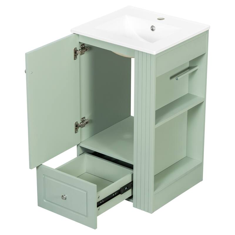 Roomfitters 20" Bathroom Vanity with Sink, Soft-Close Drawer, Side Open Shelves & Pinewood Towel Bar