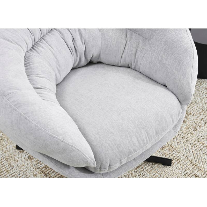 Chenille Upholstered 360° Swivel Club Chair/Accent Chair with Removable Cushion, Round Office Chair with Black Metal Base