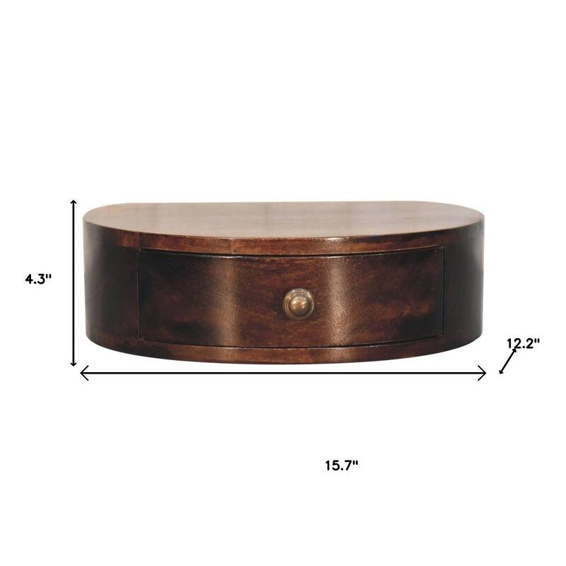 HomeRoots 16" Walnut Solid Wood One Drawer Half Moon Floating Nightstand