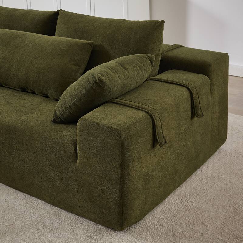 Modern Chenille Upholstered Sectional Sofa Couch Set,Modular L Shaped Sectional Living Room Sofa Set With 6 Pillows(Left Chaise)