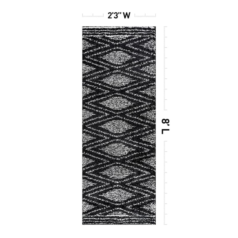 Geometric Shag Area Rug - Durable for Living Room, Bedroom - Polyester with Jute Backing - Anthracite Dark Gray and White