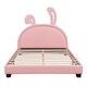 preview thumbnail 18 of 17, Full Size Platform Bed, Cute Leather Platform Bed with Rabbit Ornament, Upholstered Day Bed Frame, Low Profile Single Bed