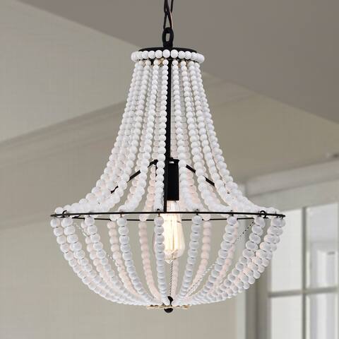 Roly 16 Inch White Beads Bohemian Pendant Chandelier 1-Light