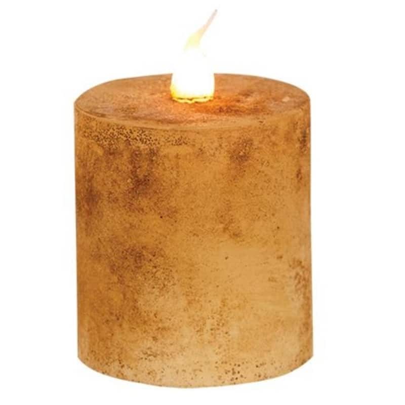 Rustic Grungy Tan LED Pillar Candle with Timer 2x2.25 Inch Wax-Coated Battery Candlelight - 2” x 2.25” - Tan