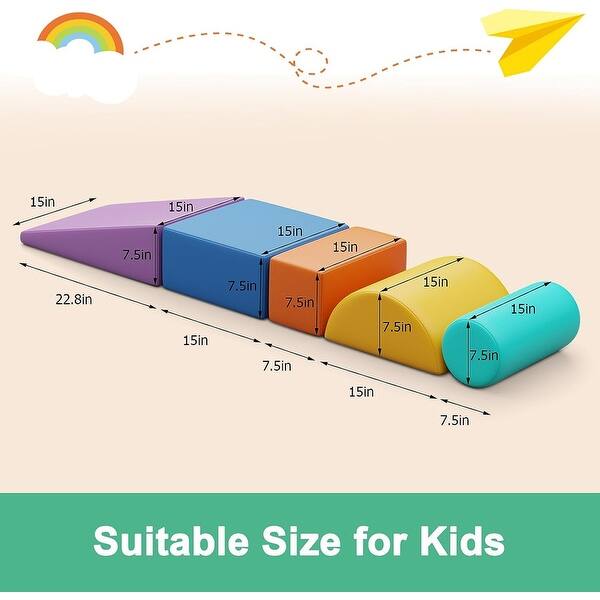 dimension image slide 1 of 2, Foam Climbing Blocks Toddlers 5 Pieces Baby Activity Play Set Indoor