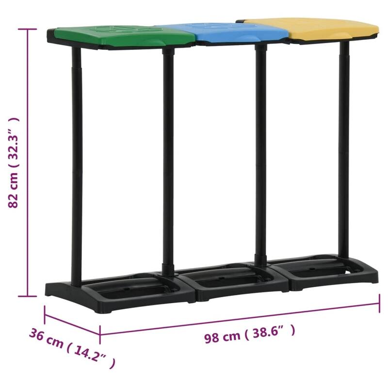vidaXL Bin Bag Stands with Lid 63.4 gal-87.2 gal Multicolor PP - 38.6 x 14.2 x 32.3