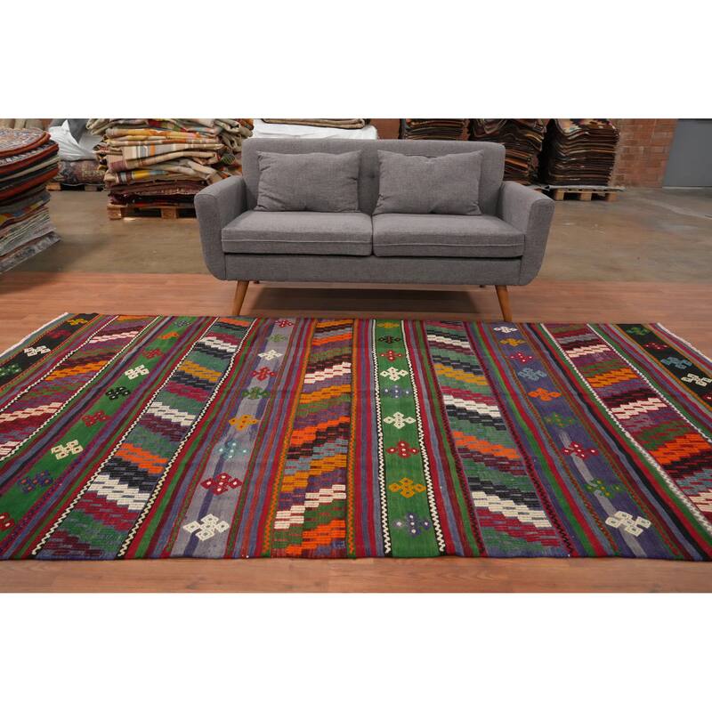 Hand Woven Oriental 100% Wool Carpet Southwestern Tribal Multi-Colored Kilim Area Rug - 9' 9'' X 5' 6''