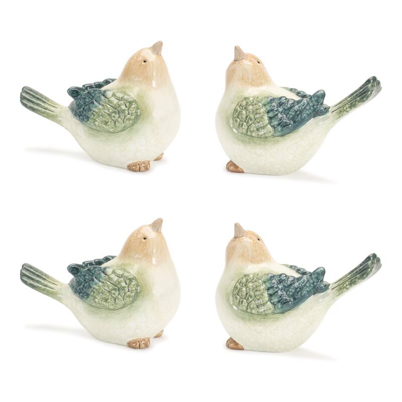Sitting Bird Terracotta Figurines - 6.75" - Set of 4