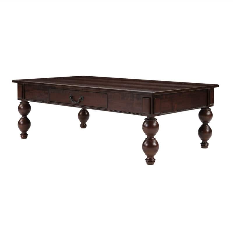 Rectangular 47" Wooden Coffee Table with Storage Drawer, Vintage Cocktail Table with Solid Wood Legs for Living Room Elegance