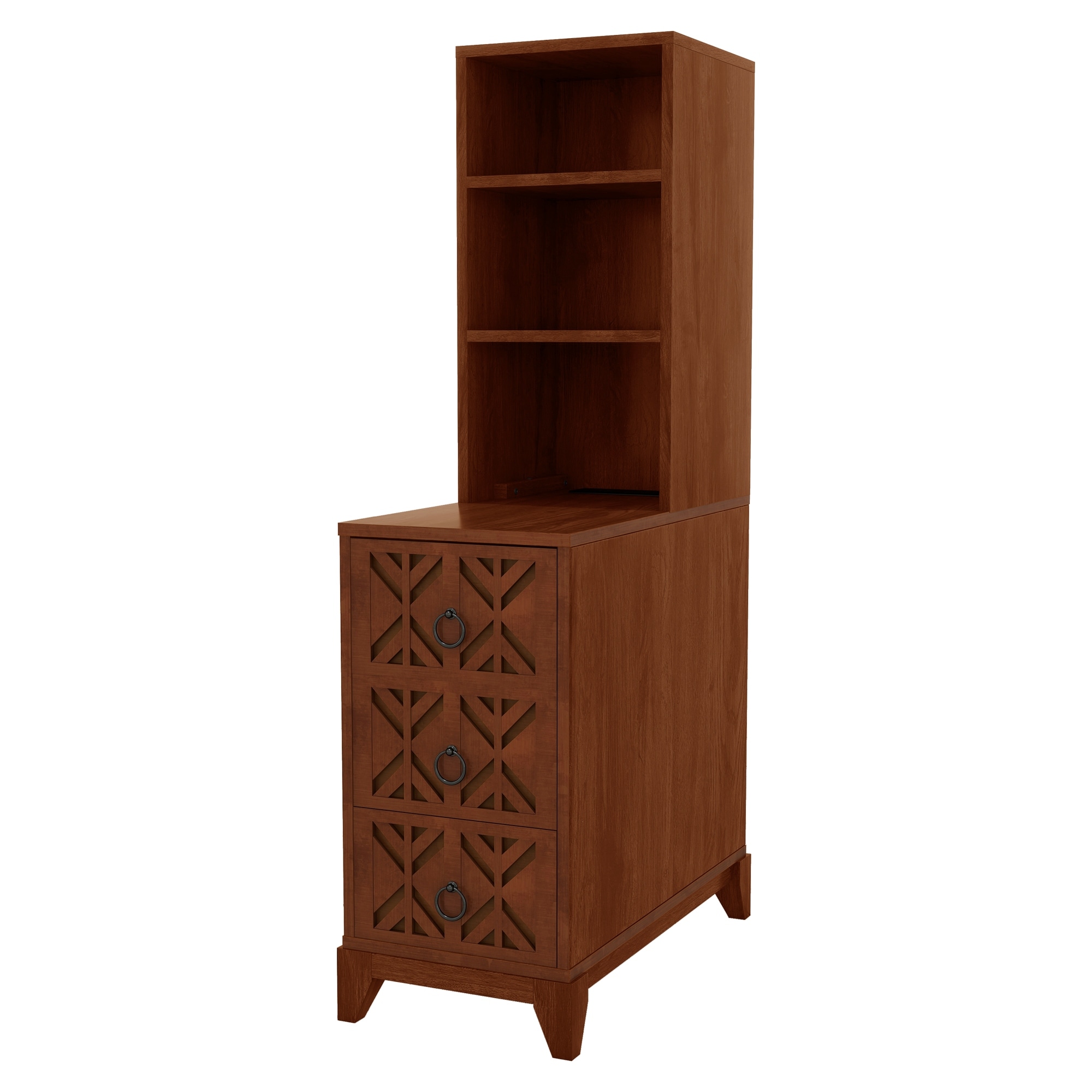 Side Table Slim Nightstand Lamp Table with Drawers, File Cabinet Dressing Table Corner Table with Open Shelves