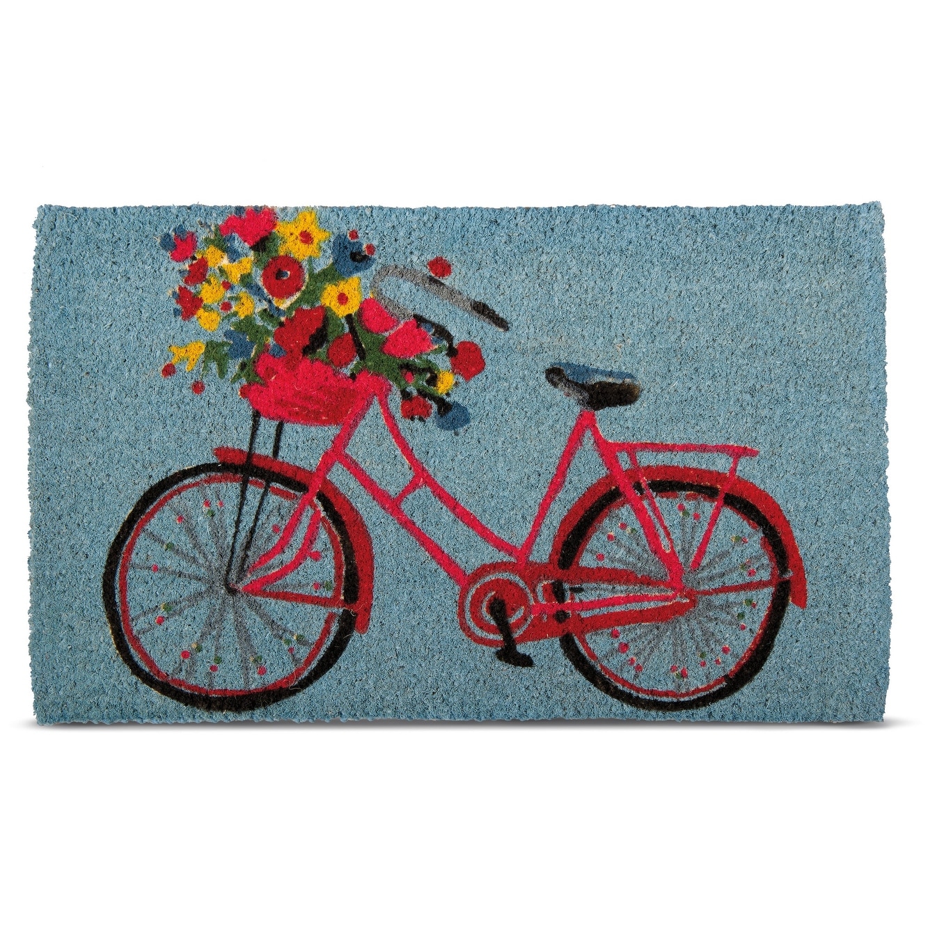 1'6" x 2'6" Bike Rider Coir Rectangle Indoor Outdoor Doormat Front Door Welcome Mat Blue Background