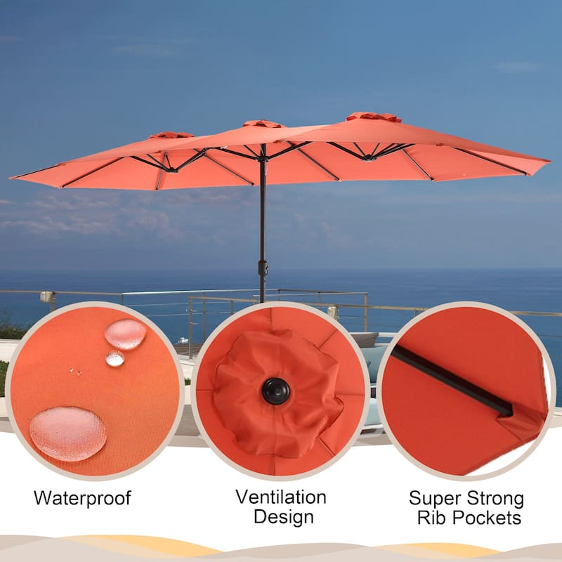HOMEFUN 14.8 Ft Double Sided Outdoor Umbrella Rectangular Large with Crank