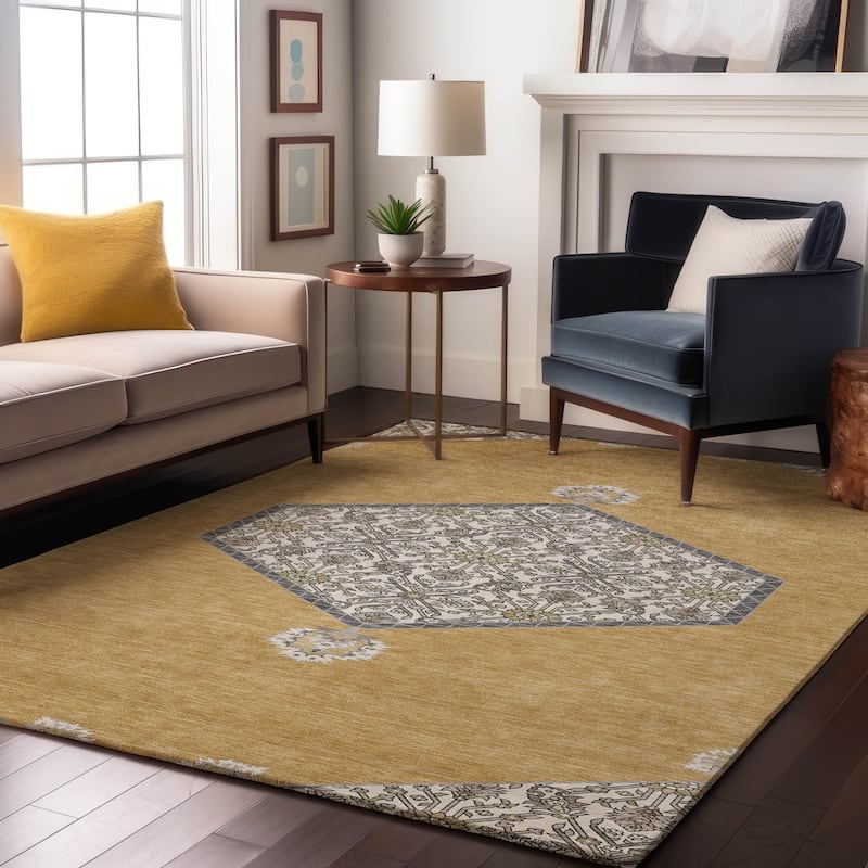 Premium Washable Super Soft Traditional Global Mayfield Rug - Gold - 10' x 14'