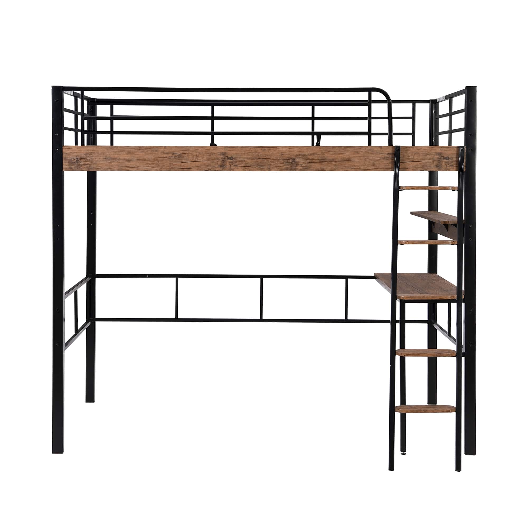 Metal Full Size Loft Bed w/ Desk, Storage Shelf, Ladder Platform Bed Bed Bath & Beyond 39292619