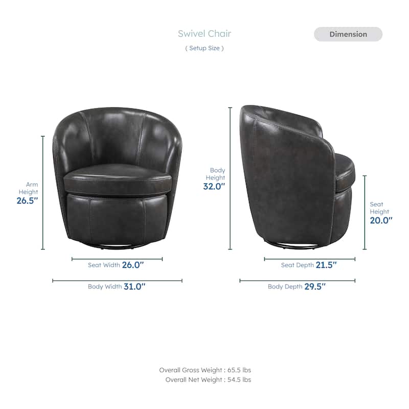 Ellis 31" Leather Swivel Chair - 360-Degree Swivel