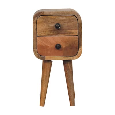 Artisan Furniture Solid Wood Extra Mini Curved Oak-ish Bedside, Light Brown ,2 drawer