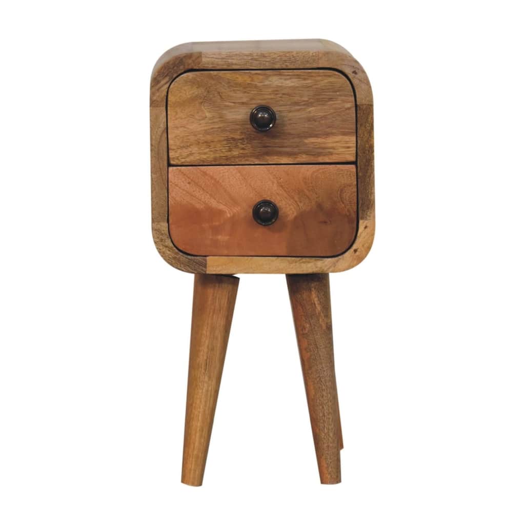 Artisan Furniture Solid Wood Extra Mini Curved Oak-ish Bedside, Light Brown ,2 drawer