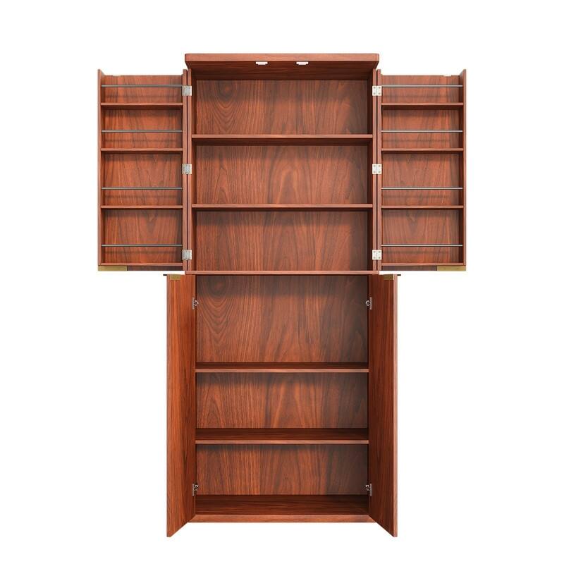 Modern 72"H Fluted Wood Kitchen Pantry Cabinet with 6 Shelves for Versatile Storage Solutions