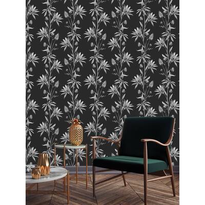 Black and White Floral Pattern Peel and Stick Wallpaper