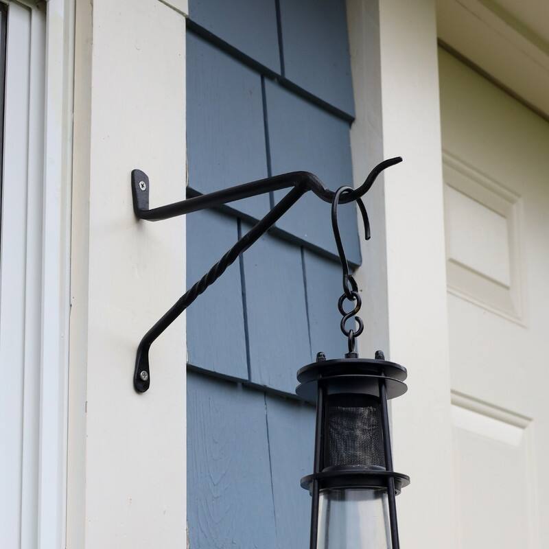 Achla Designs Set of 2 Lantern Brackets w/2 Legs and Decorative Twist, 9.5 Inch Long, Black Powder Coat Finish