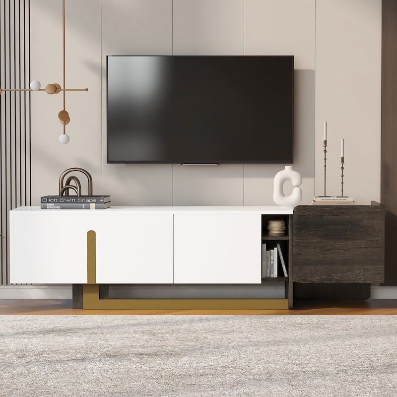 66.7 inch TV Stand Media Console for TVs up to 70", Light Luxury Cabinet with Metal Legs, 2 Doors & 1 Drawer - White