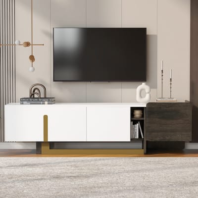 66.7 inch TV Stand Media Console for TVs up to 70", Light Luxury Cabinet with Metal Legs, 2 Doors & 1 Drawer
