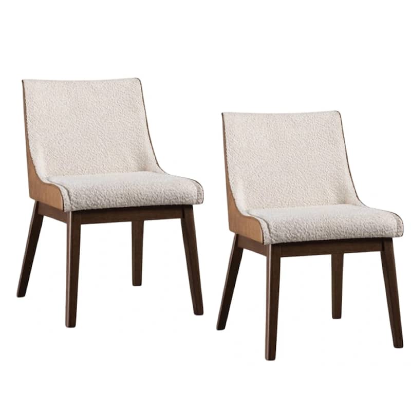 Iken Side Dining Chair Set of 2, Curved Panel Back, Walnut Brown Wood, Beige
