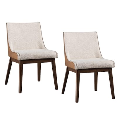 Iken Side Dining Chair Set of 2, Curved Panel Back, Walnut Brown Wood, Beige