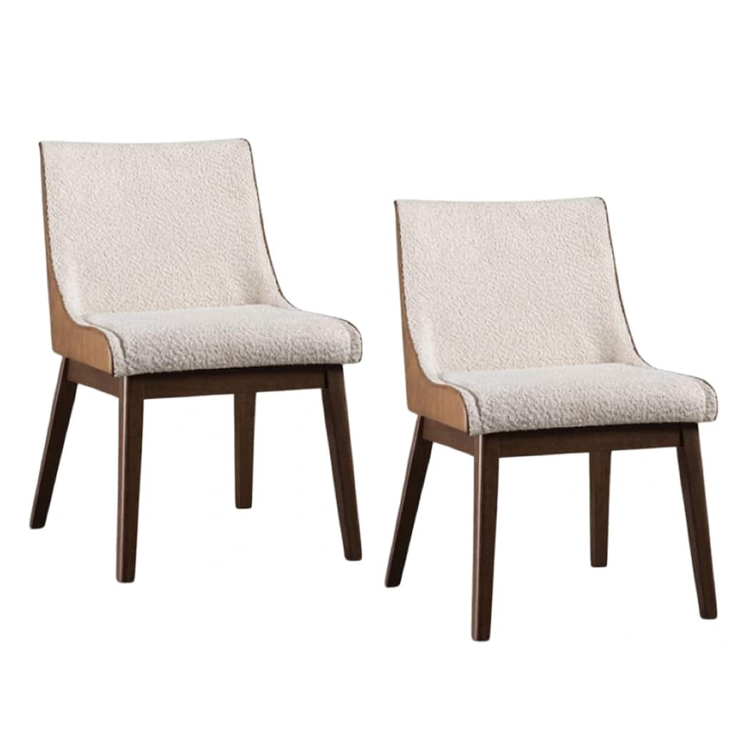 Iken Side Dining Chair Set of 2, Curved Panel Back, Walnut Brown Wood, Beige
