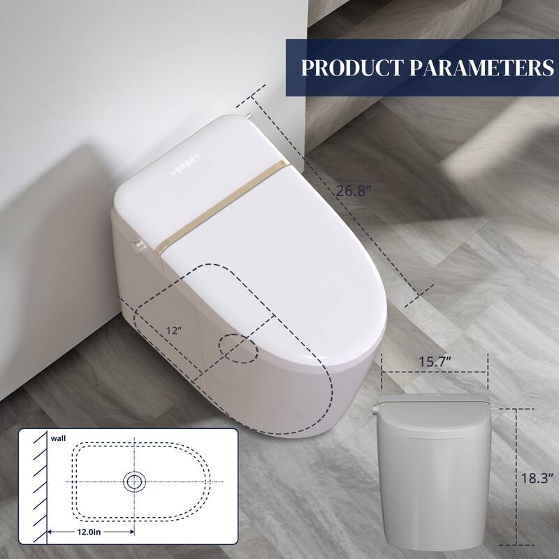 Smart Toilet, One Piece Bidet Toilet for Bathrooms,Modern Elongated Toilet with Warm Water,Dual Auto Flush,Foot Sensor Operation