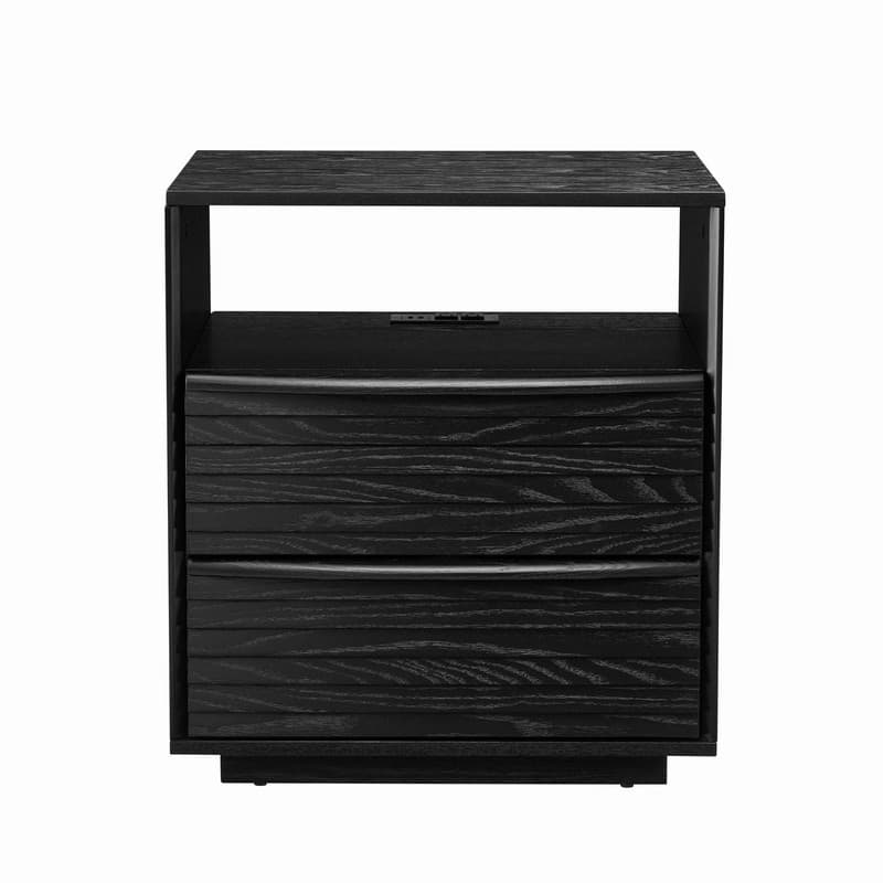 Mid Century Modern Nightstand with Charging Station and Solid Wood Drawers for Versatile Bedroom Use