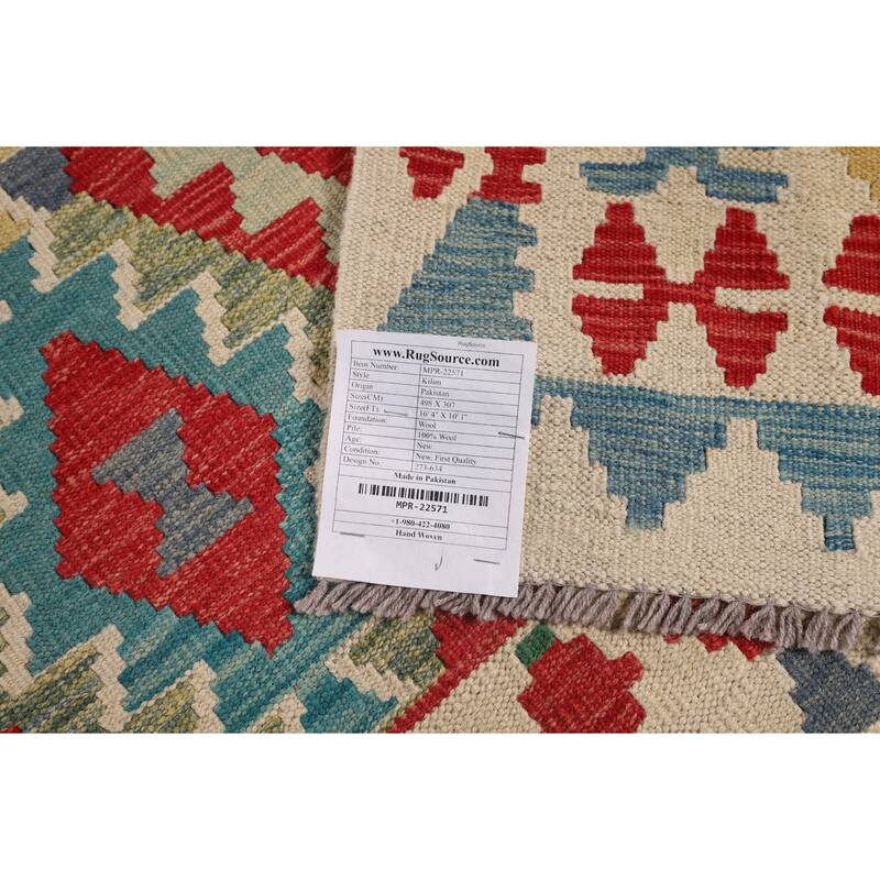 Geometric Multicolor Kilim Oriental Large Rug Flatweave Wool Carpet - 10'1"x 16'4"
