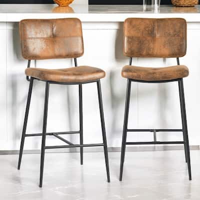 Set of 2 Modern 27” Seat Bar Height Stools with Low Backrest and Faux Leather Seat for Kitchen or Dining Room