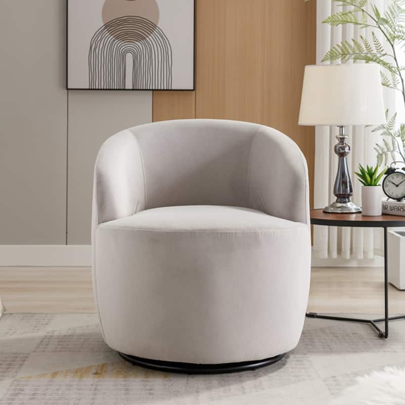 Velvet Fabric Swivel Accent Armchair Barrel Chair With Powder Coating Metal Ring - Grey
