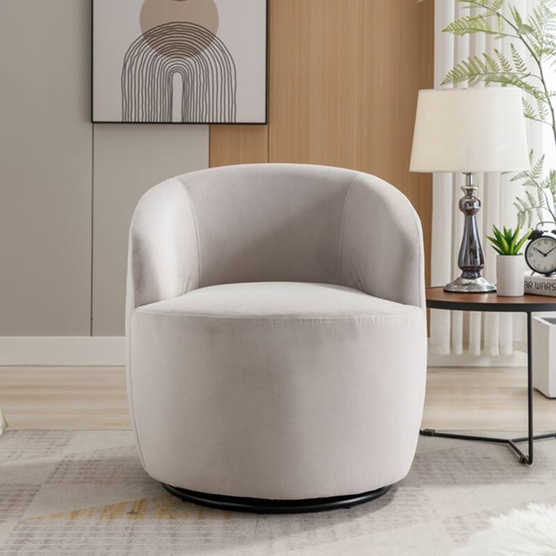 Velvet Swivel Accent Armchair Barrel Chair With Powder Coating Ring