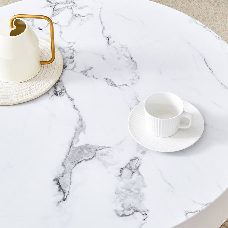 31.5 Inch Round Coffee Table with Adjustable Legs Small End Table with Marble Sticker Top Home Center Table