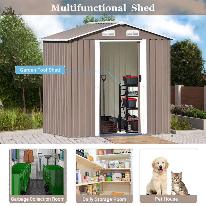 6ft x4ft Bike Garden Shed, Metal Storage Shed with Adjustable Shelf